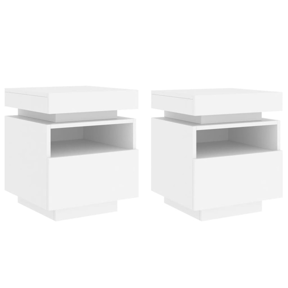 vidaXL Noptiere cu lumini LED, 2 buc., alb, 40x39x48,5 cm