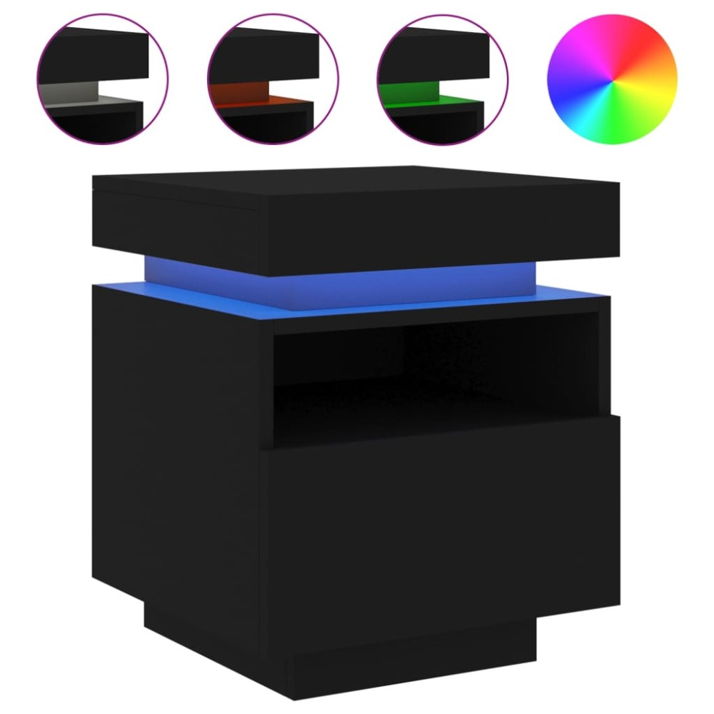 vidaXL Noptieră cu lumini LED, negru, 40x39x48,5 cm