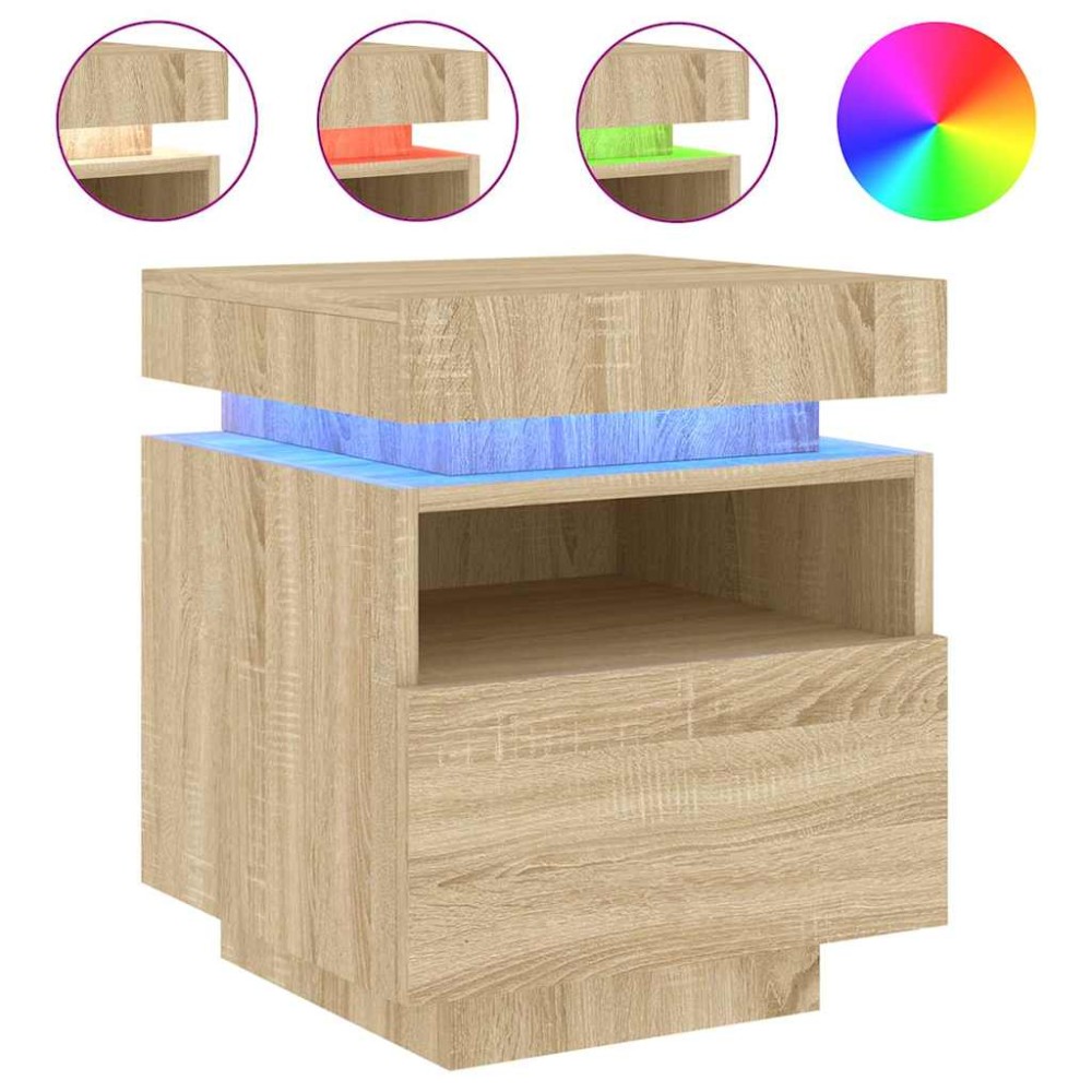 vidaXL Noptieră cu lumini LED, stejar sonoma, 40x39x48,5 cm
