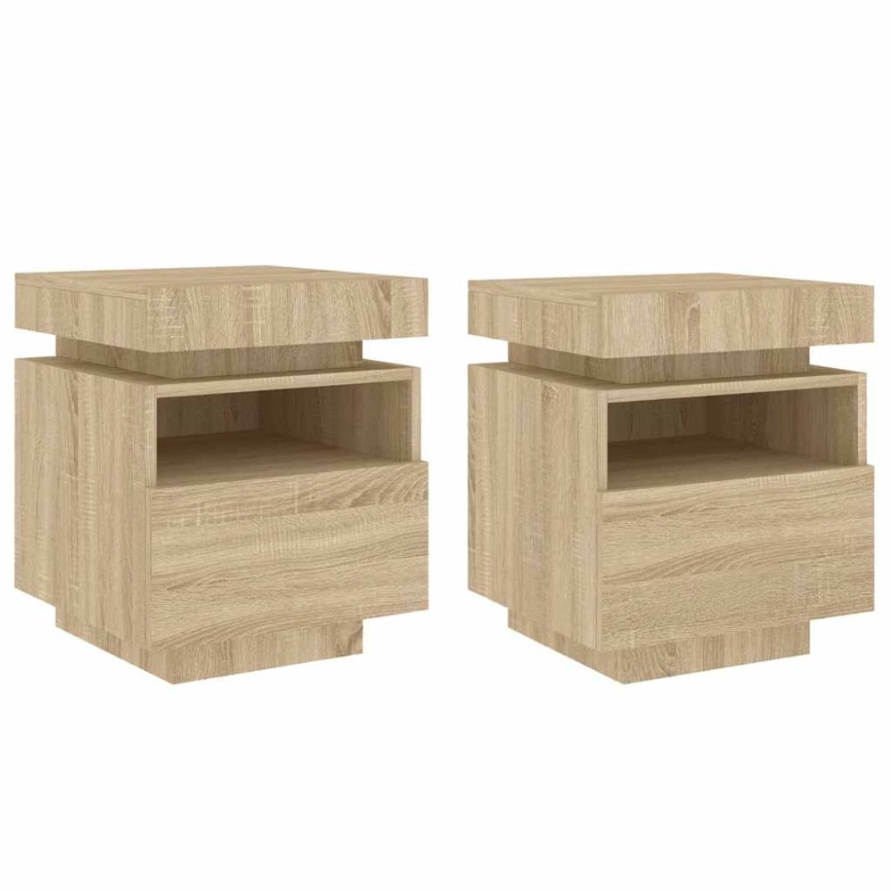 vidaXL Noptiere cu lumini LED, 2 buc., stejar sonoma, 40x39x48,5 cm