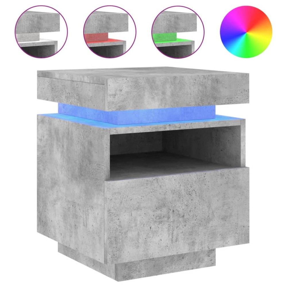 vidaXL Noptieră cu lumini LED, gri beton, 40x39x48,5 cm