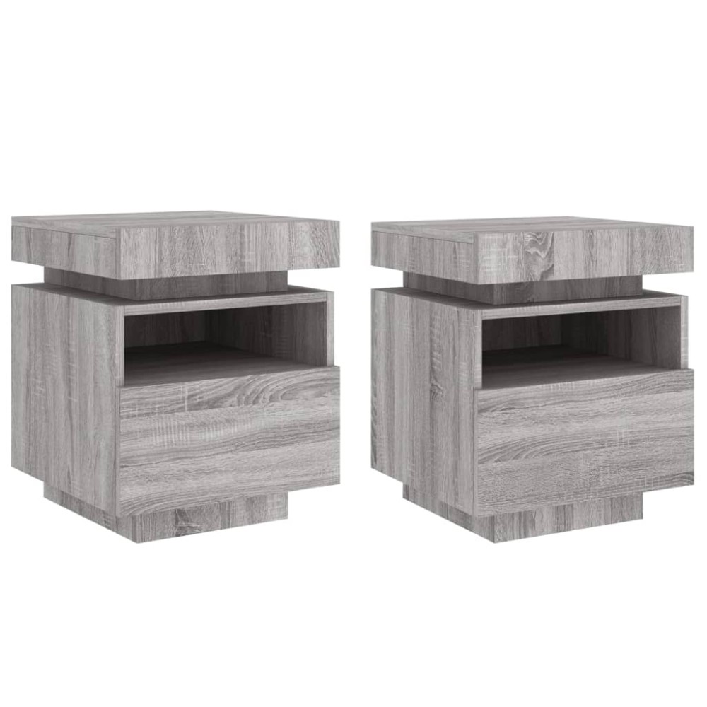 vidaXL Noptiere cu lumini LED, 2 buc., sonoma gri, 40x39x48,5 cm