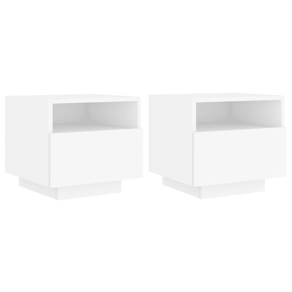 vidaXL Noptiere cu lumini LED, 2 buc., alb, 40x39x37 cm