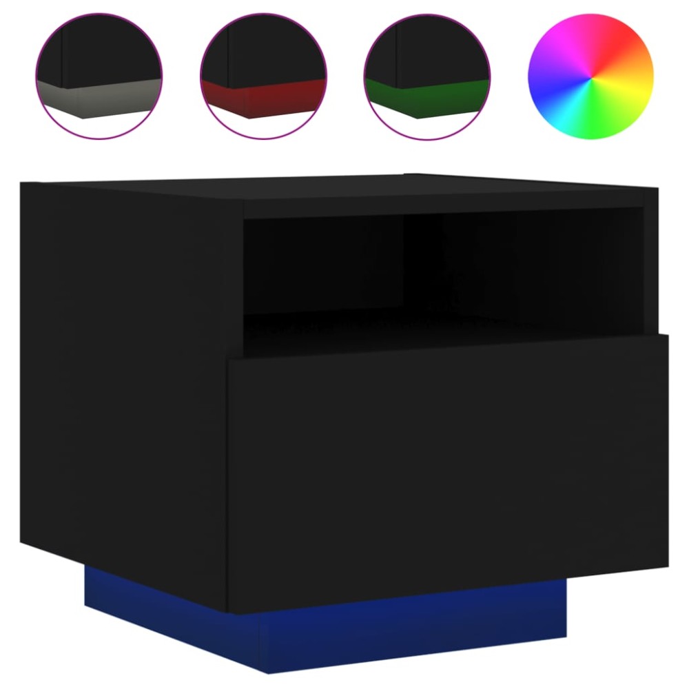 vidaXL Noptieră cu lumini LED, negru, 40x39x37 cm