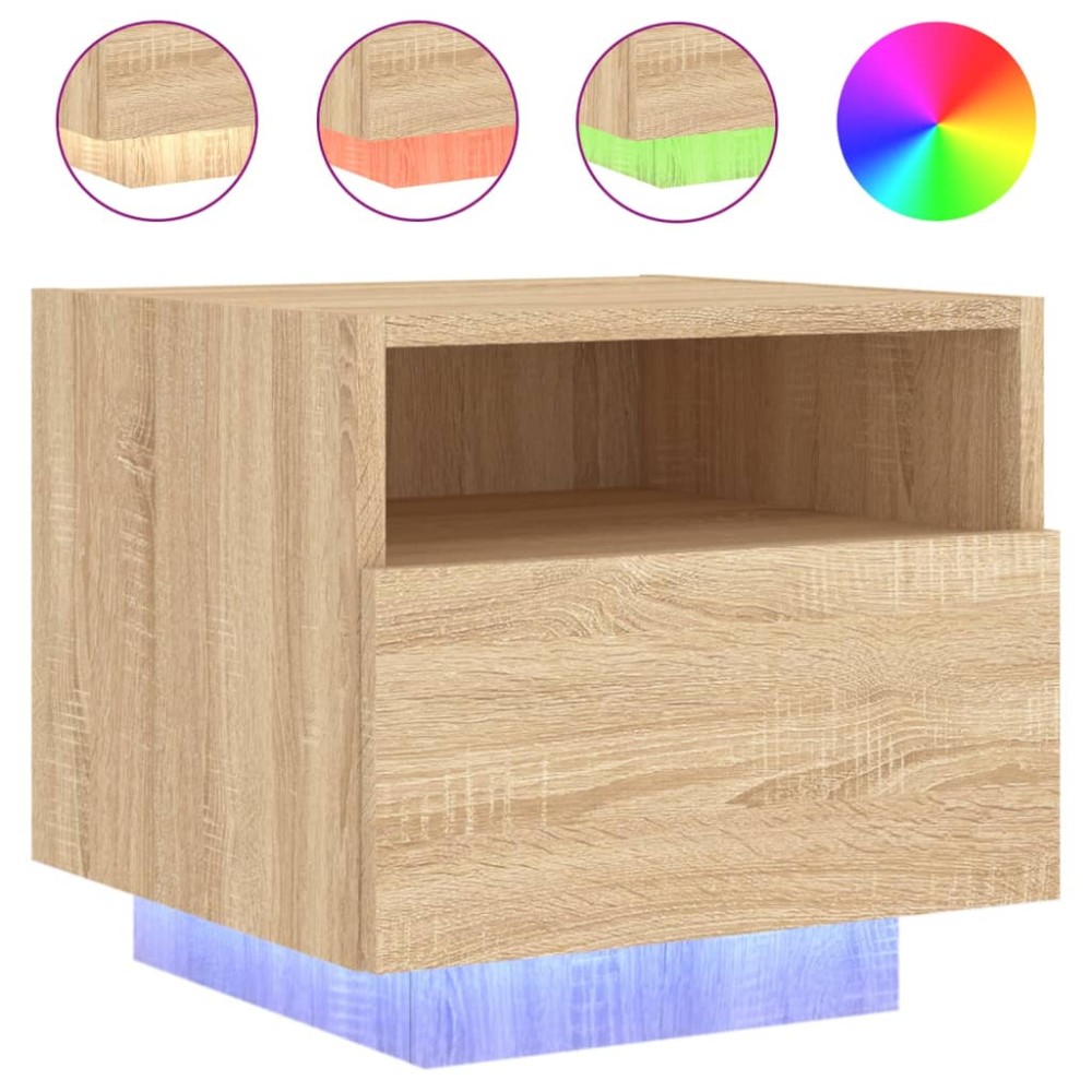 vidaXL Noptieră cu lumini LED, stejar sonoma, 40x39x37 cm