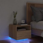 vidaXL Noptieră cu lumini LED, stejar sonoma, 40x39x37 cm vidaXL Noptieră cu lumini LED, stejar sonoma, 40x39x37 cm