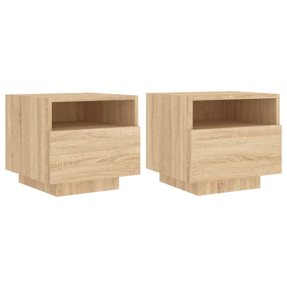 vidaXL Noptiere cu lumini LED, 2 buc., stejar sonoma, 40x39x37 cm