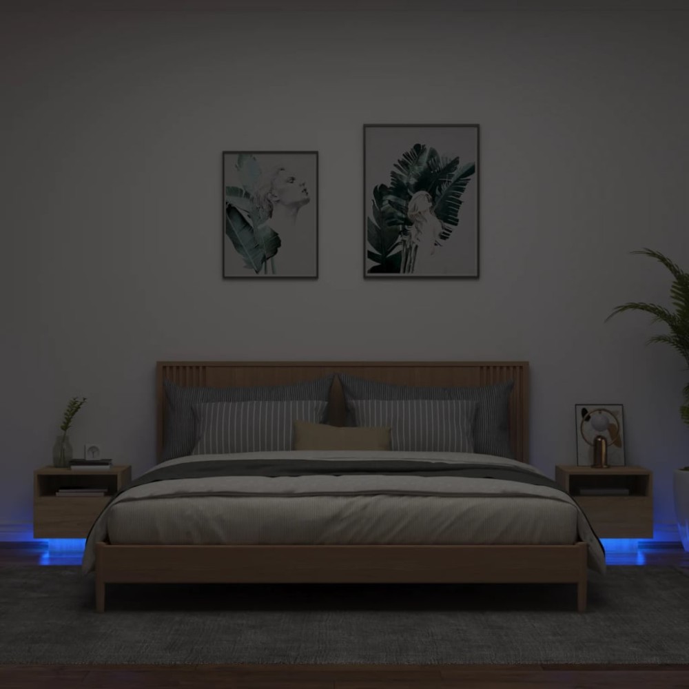 vidaXL Noptiere cu lumini LED, 2 buc., stejar sonoma, 40x39x37 cm