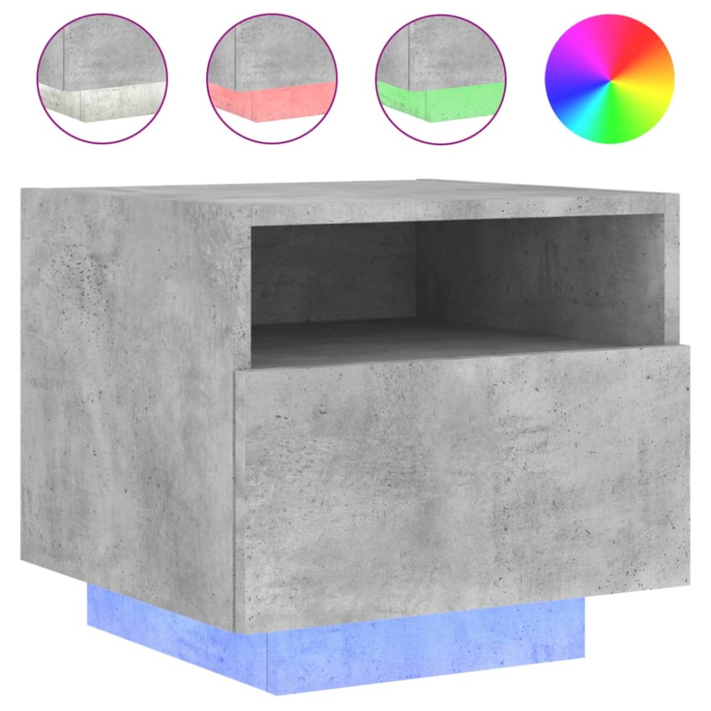 vidaXL Noptieră cu lumini LED, gri beton, 40x39x37 cm