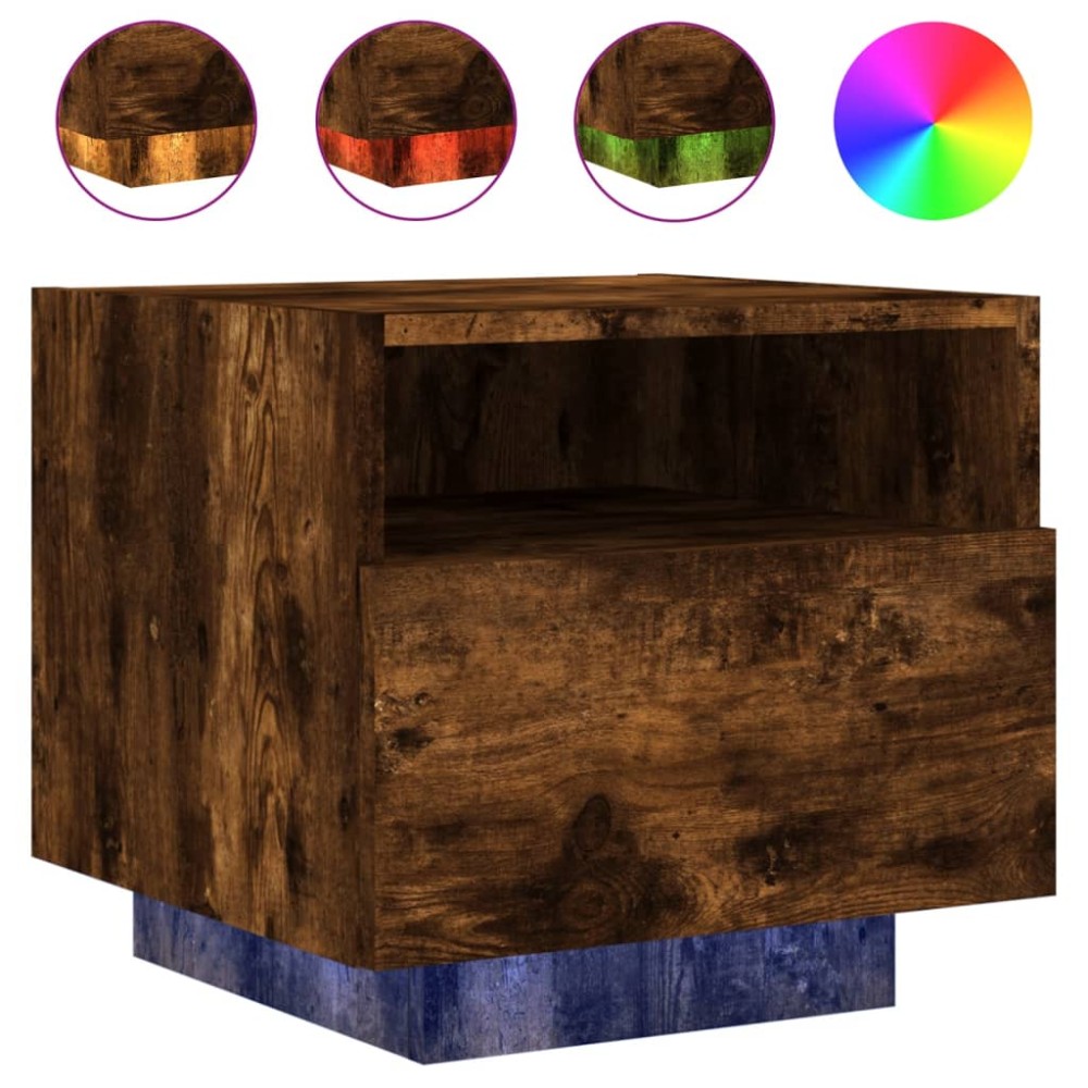 vidaXL Noptiere cu lumini LED, stejar fumuriu, 40x39x37 cm