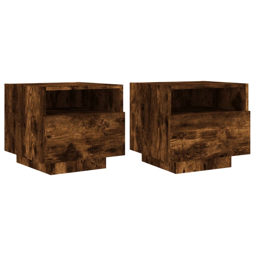 vidaXL Noptiere cu lumini LED, 2 buc., stejar fumuriu, 40x39x37 cm