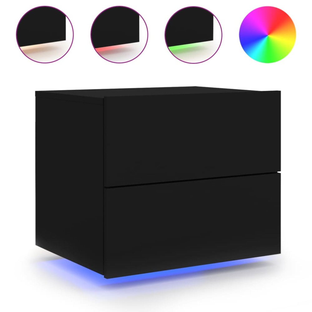 vidaXL Noptieră montată pe perete cu lumini LED, negru