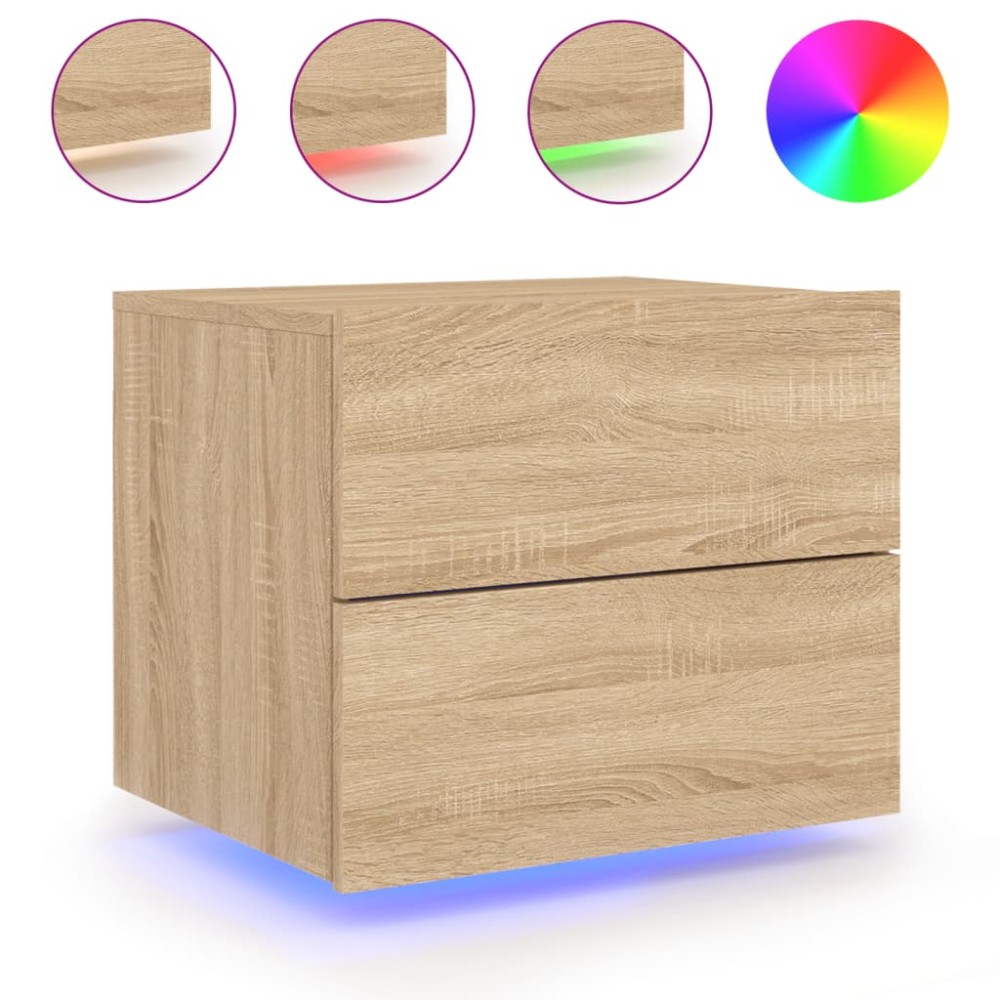 vidaXL Noptieră montată pe perete cu lumini LED, stejar sonoma