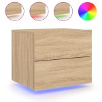 vidaXL Noptieră montată pe perete cu lumini LED, stejar sonoma