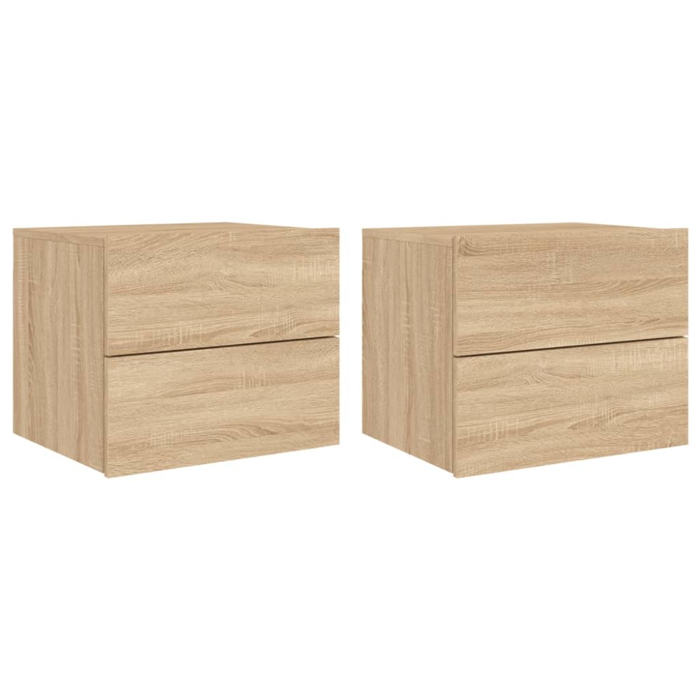 vidaXL Noptiere montate pe perete cu lumini LED, 2 buc., stejar sonoma