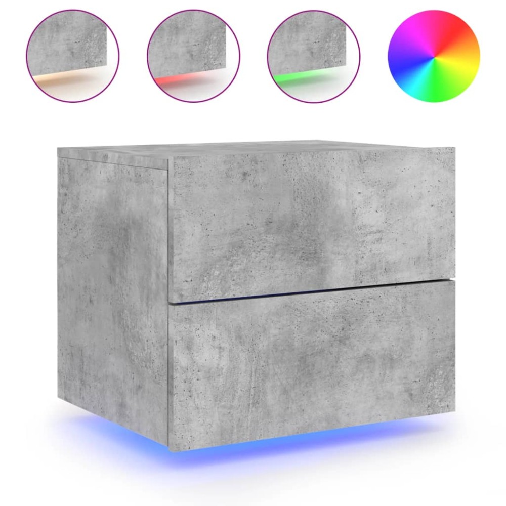 vidaXL Noptieră montată pe perete cu lumini LED, gri beton