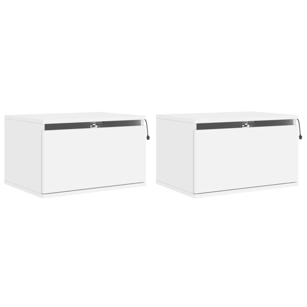 vidaXL Noptiere montate pe perete cu lumini LED, 2 buc., alb
