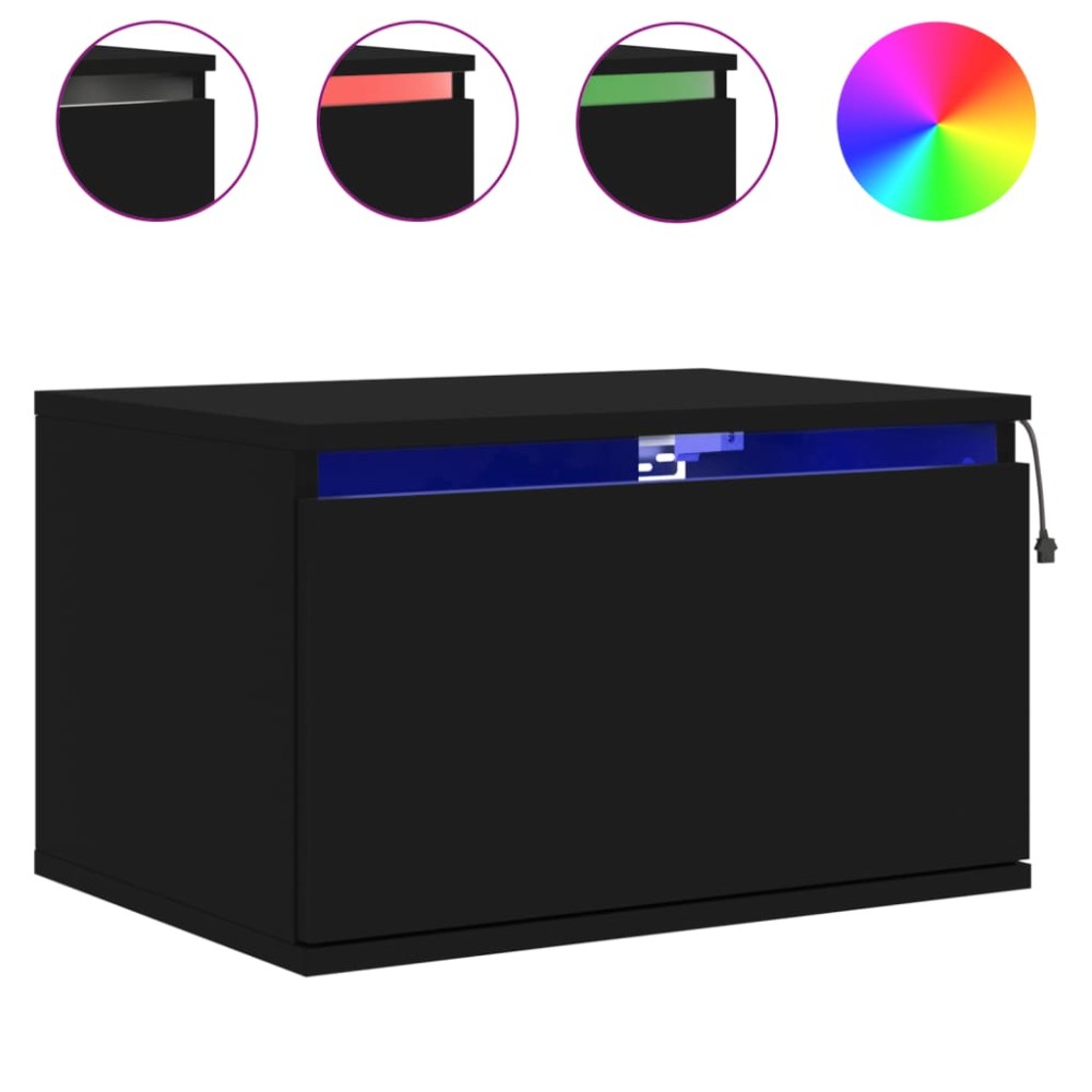 vidaXL Noptieră montată pe perete cu lumini LED, negru