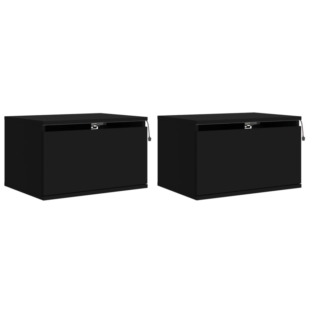 vidaXL Noptiere montate pe perete cu lumini LED, 2 buc., negru