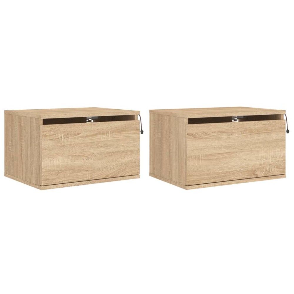 vidaXL Noptiere montate pe perete cu lumini LED, 2 buc., stejar sonoma