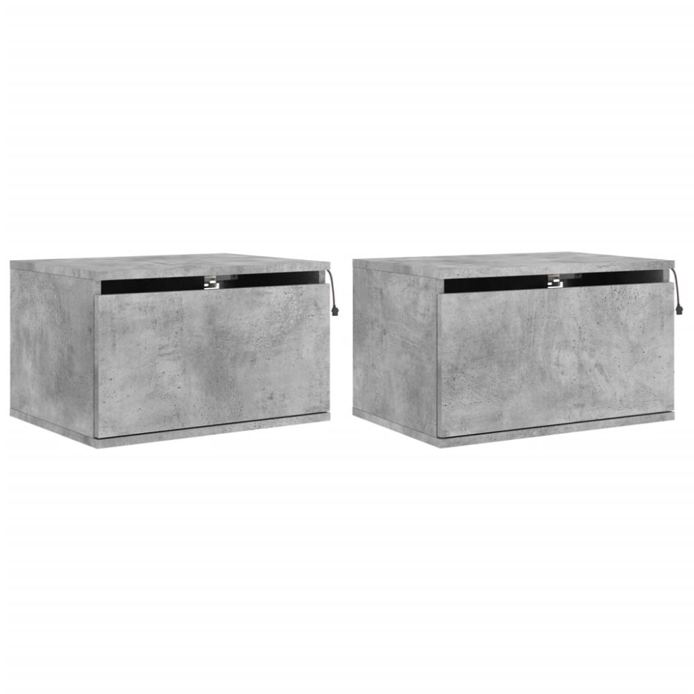 vidaXL Noptiere montate pe perete cu lumini LED, 2 buc., gri beton