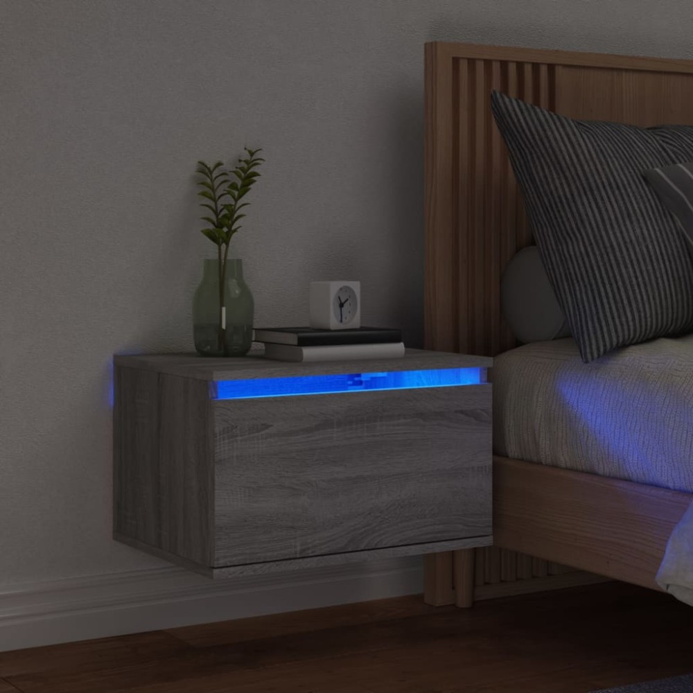 vidaXL Noptieră montată pe perete cu lumini LED, sonoma gri