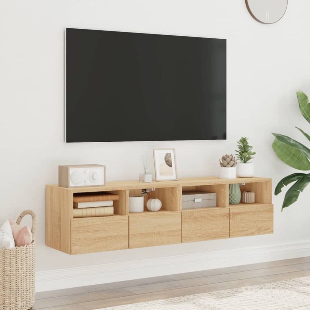 vidaXL Comode TV de perete, 2 buc., stejar sonoma, 60x30x30 cm, lemn