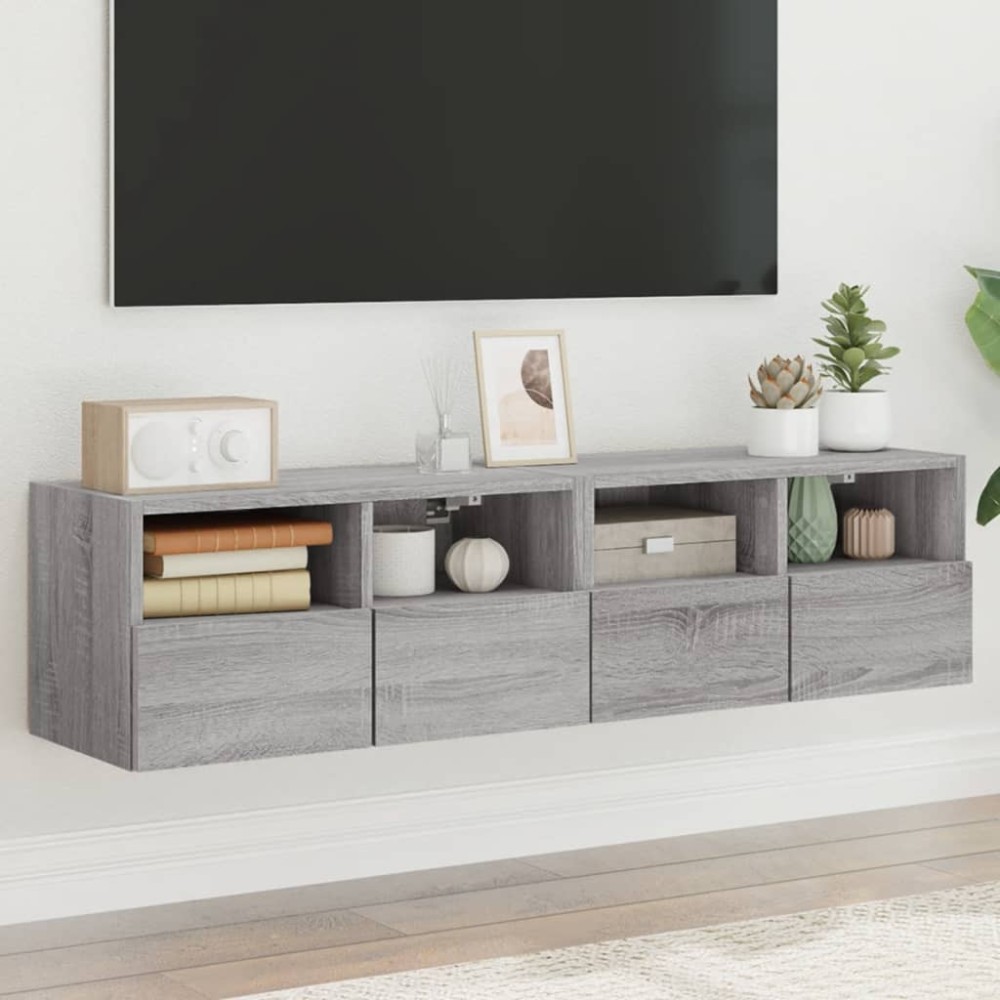 vidaXL Comode TV de perete, 2 buc., gri sonoma, 60x30x30 cm, lemn