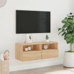 vidaXL Comode TV de perete, stejar sonoma, 80x30x30 cm, lemn prelucrat