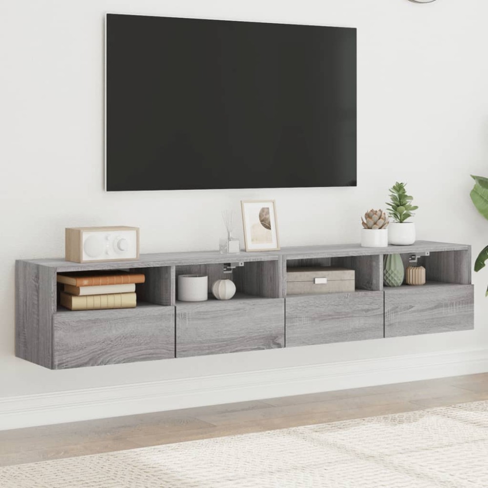 vidaXL Comode TV de perete, 2 buc., gri sonoma, 80x30x30 cm, lemn