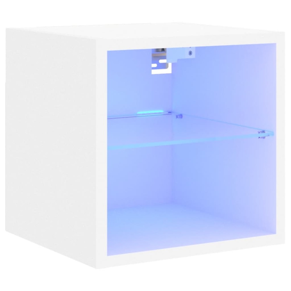vidaXL Comode TV de perete cu lumini LED, alb, 30x28,5x30 cm