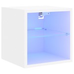 vidaXL Comode TV de perete cu lumini LED, alb, 30x28,5x30 cm