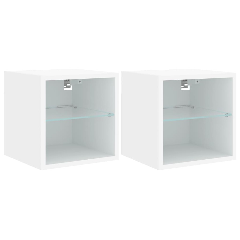 vidaXL Comode TV de perete cu lumini LED, 2 buc., alb, 30x28,5x30 cm