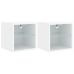 vidaXL Comode TV de perete cu lumini LED, 2 buc., alb, 30x28,5x30 cm