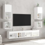 vidaXL Comode TV de perete cu lumini LED, 2 buc., alb, 30x28,5x30 cm