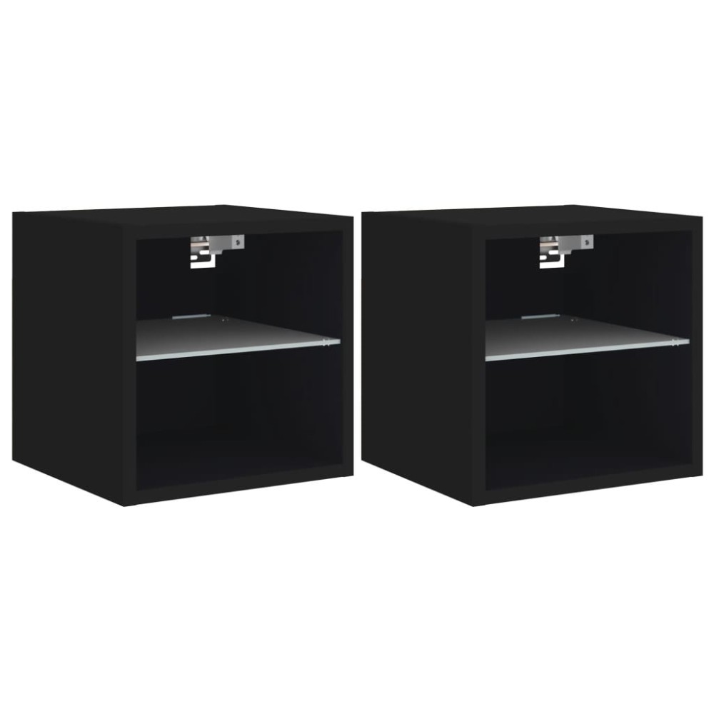 vidaXL Comode TV de perete cu lumini LED, 2 buc., negru, 30x28,5x30 cm