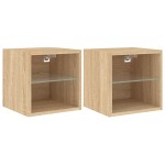 vidaXL Comode TV de perete cu lumini LED 2 buc. stejar 30x28,5x30 cm