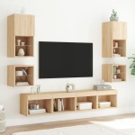 vidaXL Comode TV de perete cu lumini LED 2 buc. stejar 30x28,5x30 cm