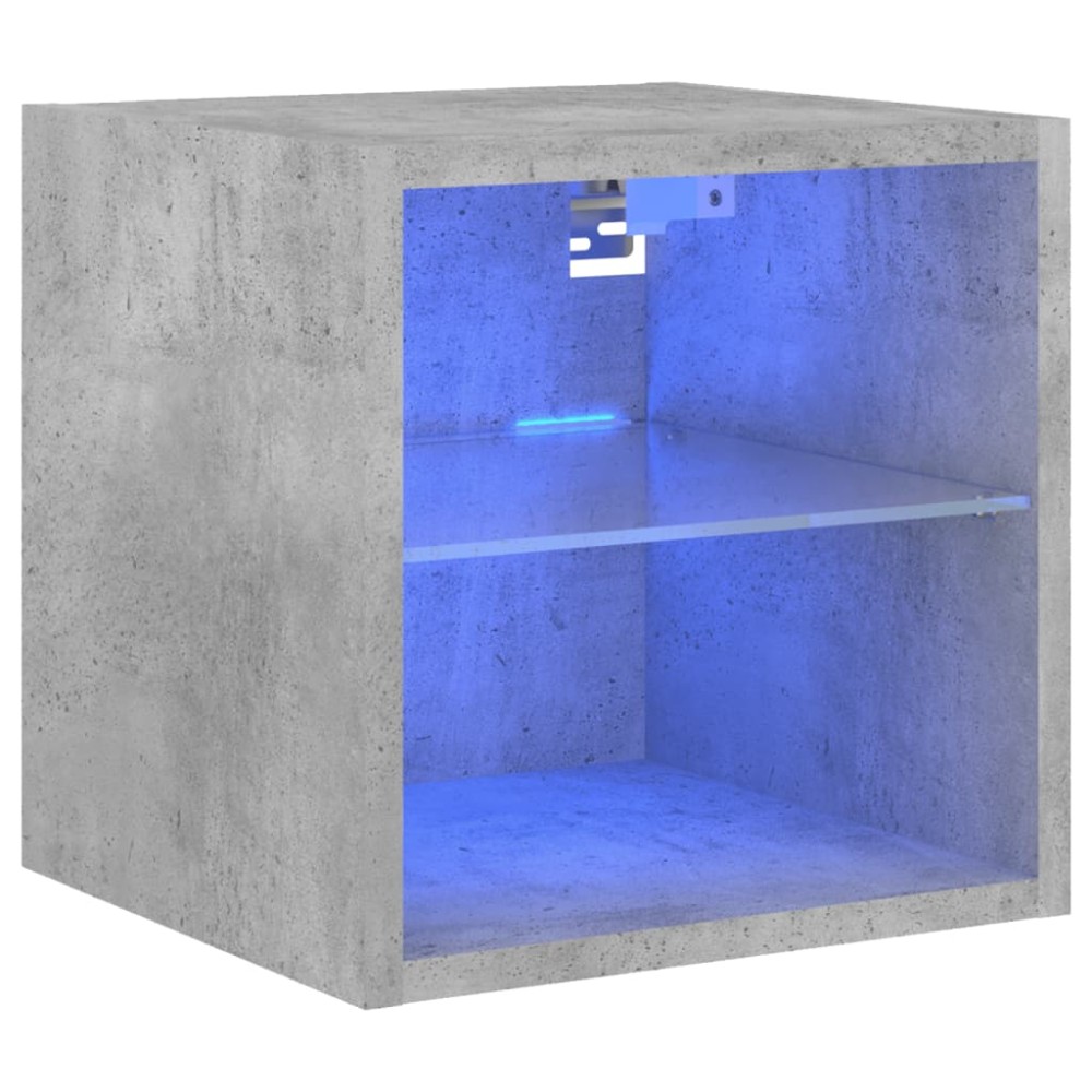 vidaXL Comodă TV de perete cu lumini LED, gri beton, 30x28,5x30 cm