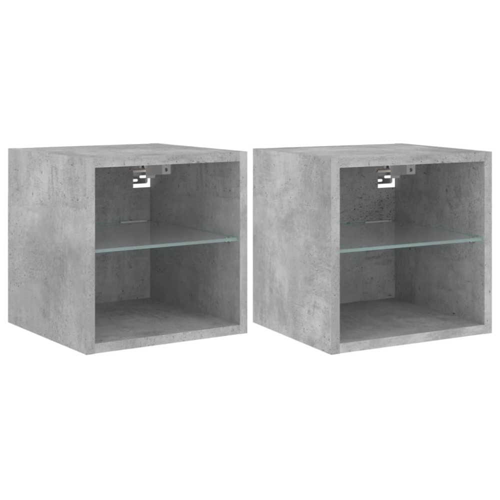 vidaXL Comode TV de perete cu lumini LED 2 buc. gri beton 30x28,5x30cm