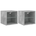 vidaXL Comode TV de perete cu lumini LED 2 buc. gri beton 30x28,5x30cm