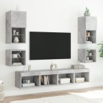 vidaXL Comode TV de perete cu lumini LED 2 buc. gri beton 30x28,5x30cm