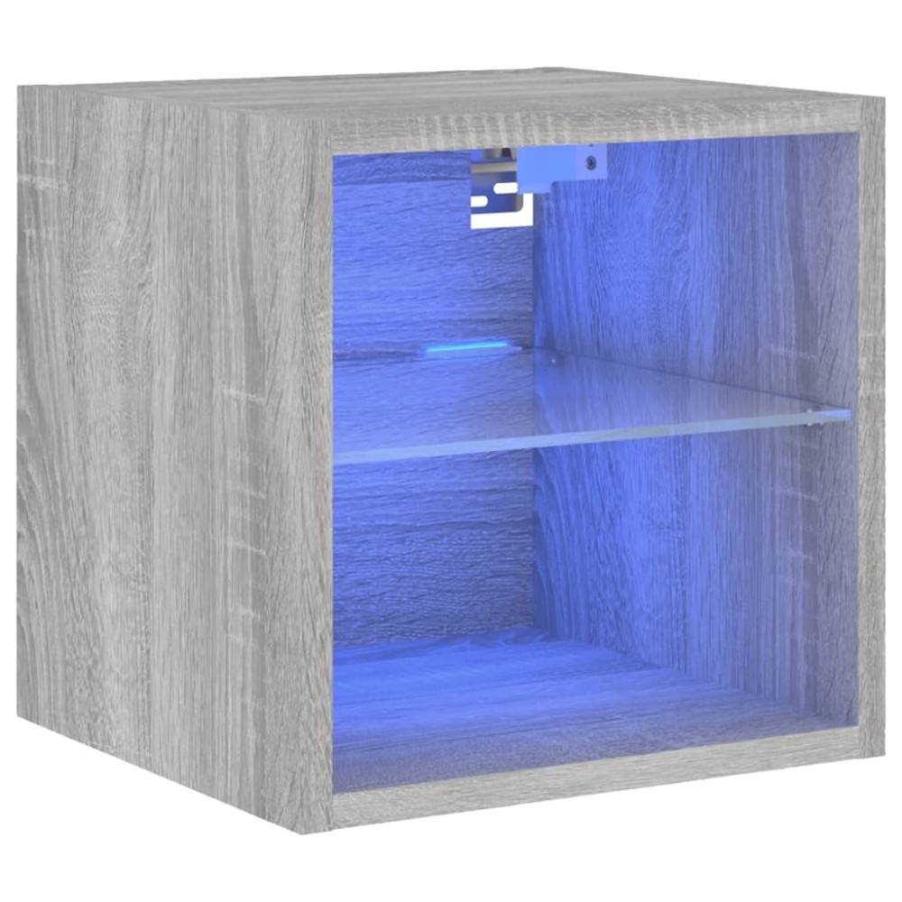 vidaXL Comodă TV de perete cu lumini LED, gri sonoma 30x28,5x30 cm