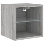 vidaXL Comodă TV de perete cu lumini LED, gri sonoma 30x28,5x30 cm vidaXL Comodă TV de perete cu lumini LED, gri sonoma 30x28,5x30 cm