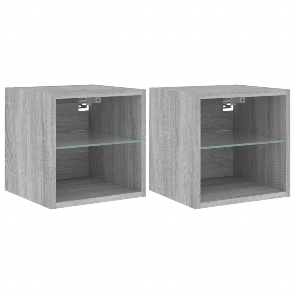 vidaXL Comode TV cu lumini LED, 2 buc., gri sonoma, 30x28,5x30 cm
