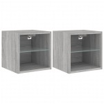 vidaXL Comode TV cu lumini LED, 2 buc., gri sonoma, 30x28,5x30 cm