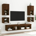 vidaXL Comodă TV de perete cu lumini LED, stejar maro 30x28,5x30 cm