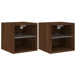 vidaXL Comode TV cu lumini LED, 2 buc., stejar maro, 30x28,5x30 cm