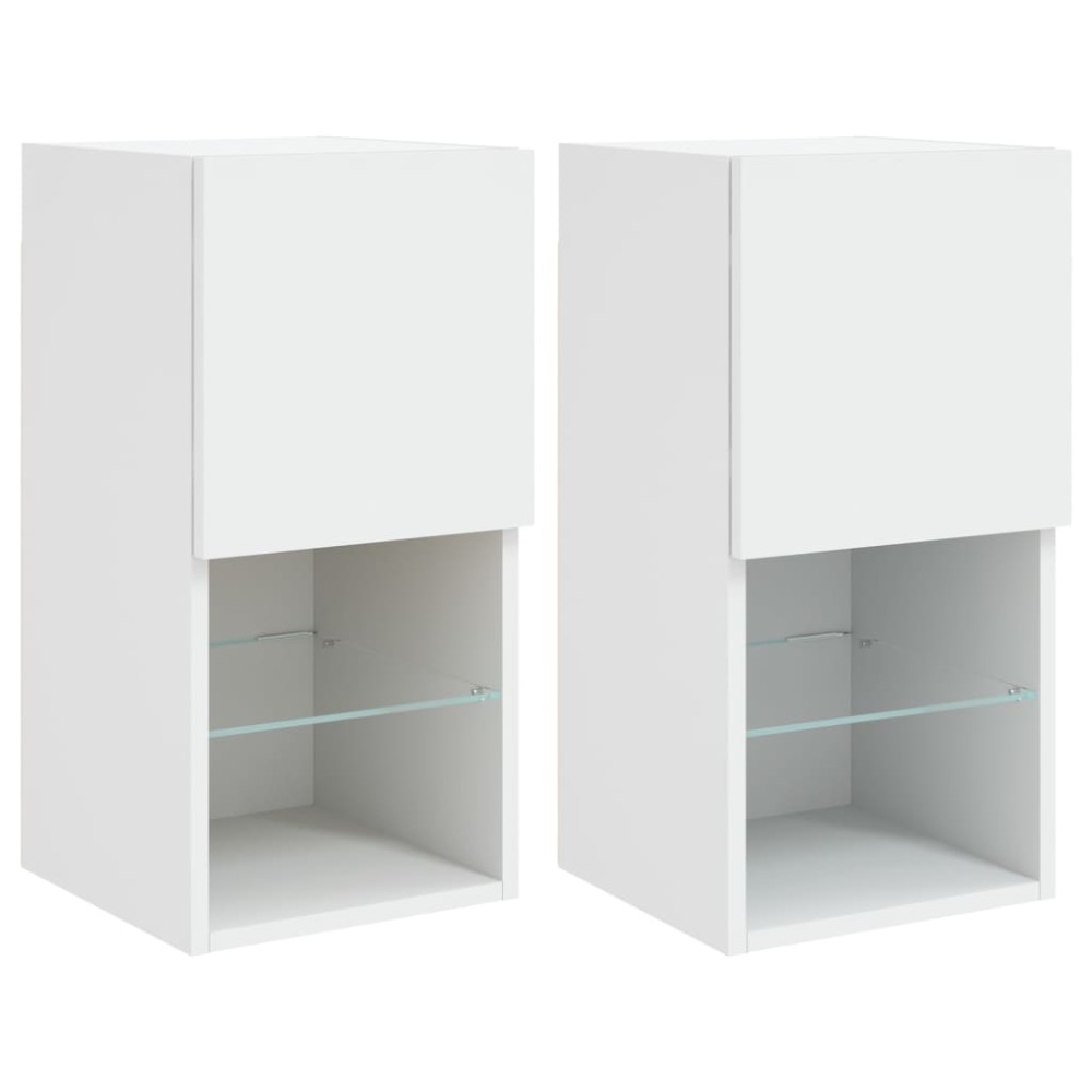 vidaXL Comode TV cu lumini LED, 2 buc., alb, 30,5x30x60 cm