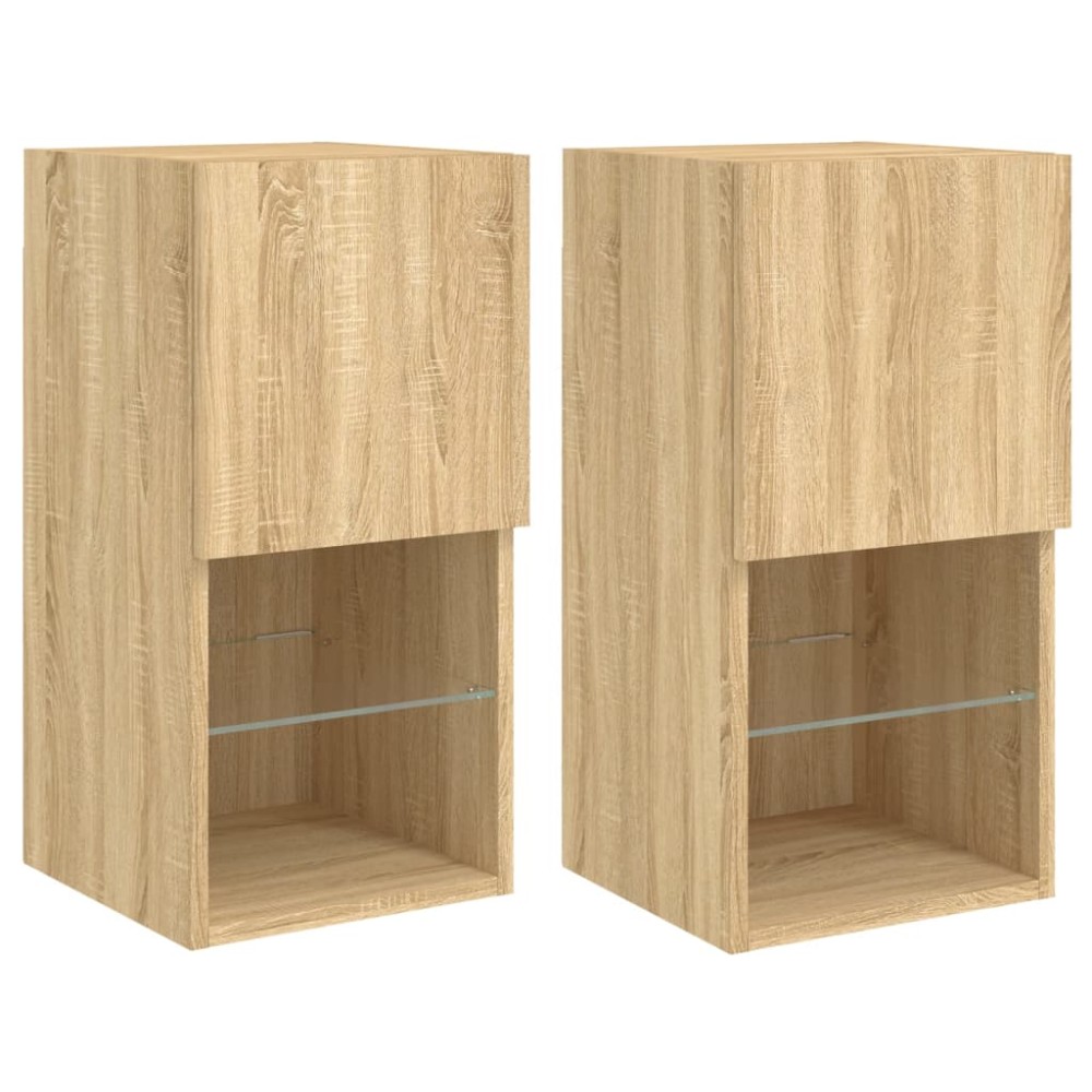 vidaXL Comode TV cu lumini LED, 2 buc., stejar sonoma, 30,5x30x60 cm